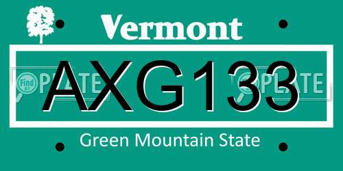 AXG133 Vermont License Plate