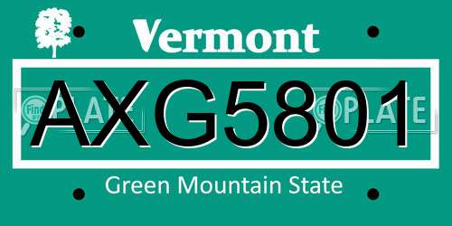AXG5801 Vermont License Plate