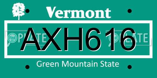 AXH616 Vermont License Plate