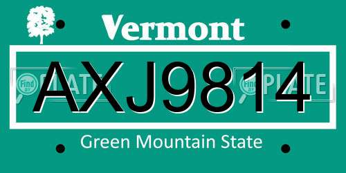 AXJ9814 Vermont License Plate