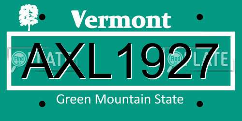 AXL1927 Vermont License Plate