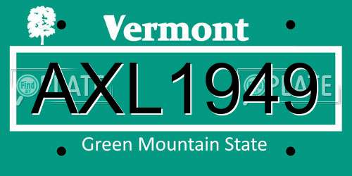 AXL1949 Vermont License Plate
