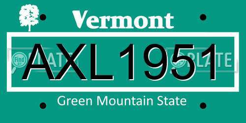 AXL1951 Vermont License Plate