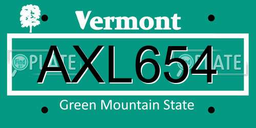 AXL654 Vermont License Plate