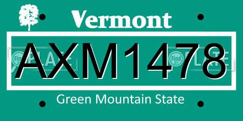AXM1478 Vermont License Plate