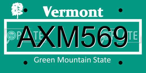 AXM569 Vermont License Plate