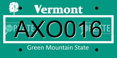 AXO016 Vermont License Plate