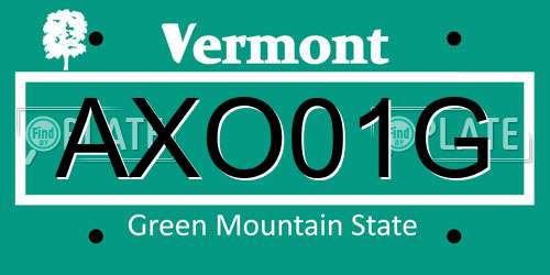 AXO01G Vermont License Plate