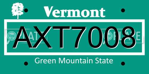 AXT7008 Vermont License Plate