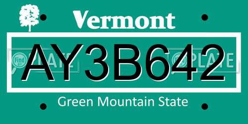 AY3B642 Vermont License Plate