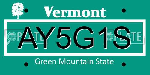 AY5G1S Vermont License Plate