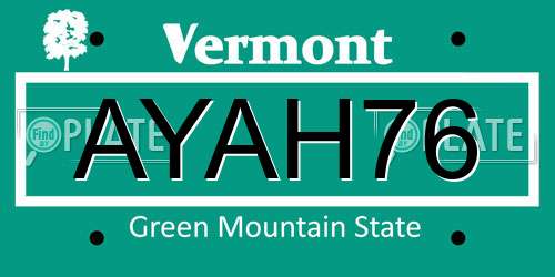 AYAH76 Vermont License Plate