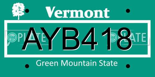 AYB418 Vermont License Plate