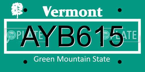 AYB615 Vermont License Plate