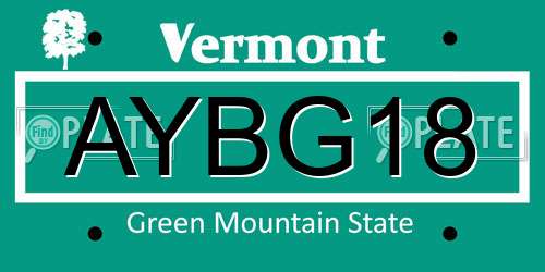 AYBG18 Vermont License Plate