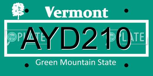 AYD210 Vermont License Plate