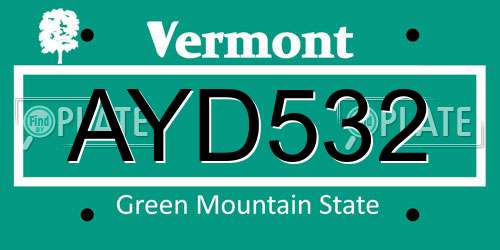 AYD532 Vermont License Plate