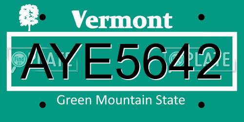 AYE5642 Vermont License Plate