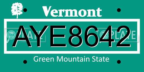 AYE8642 Vermont License Plate