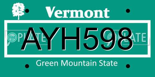 AYH598 Vermont License Plate