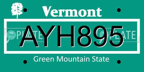 AYH895 Vermont License Plate
