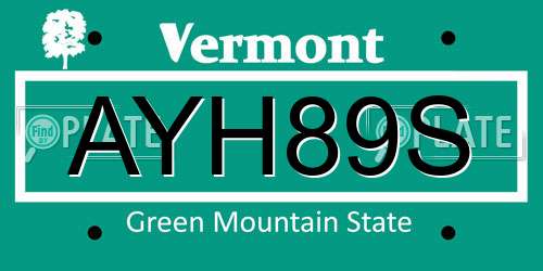 AYH89S Vermont License Plate