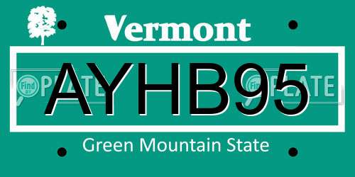 AYHB95 Vermont License Plate