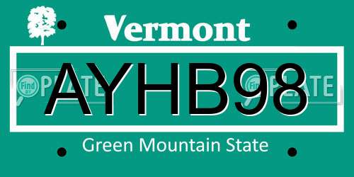 AYHB98 Vermont License Plate