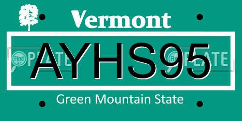 AYHS95 Vermont License Plate