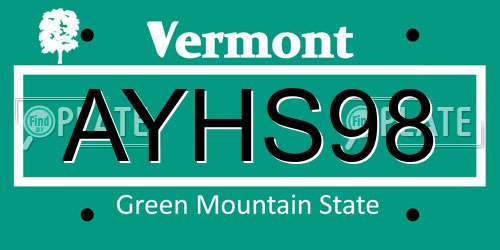 AYHS98 Vermont License Plate
