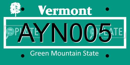 AYN005 Vermont License Plate