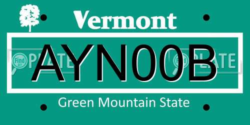 AYN00B Vermont License Plate