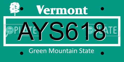 AYS618 Vermont License Plate