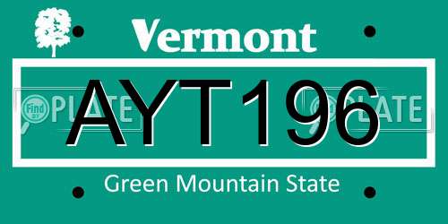 AYT196 Vermont License Plate