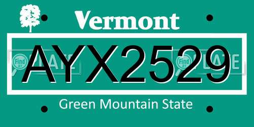 AYX2529 Vermont License Plate