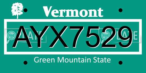 AYX7529 Vermont License Plate
