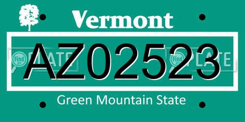 AZ02523 Vermont License Plate