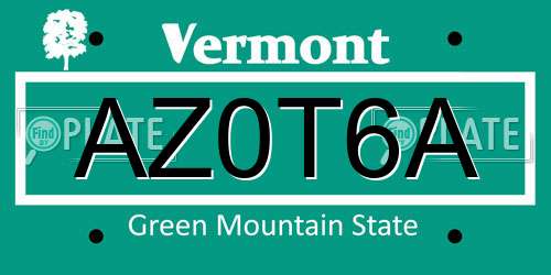 AZ0T6A Vermont License Plate