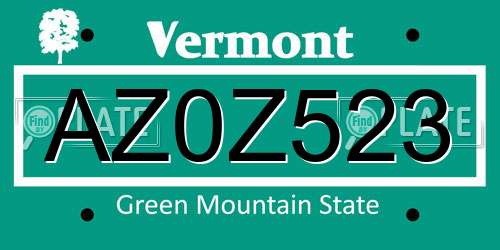 AZ0Z523 Vermont License Plate
