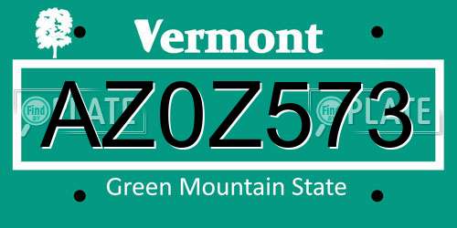 AZ0Z573 Vermont License Plate