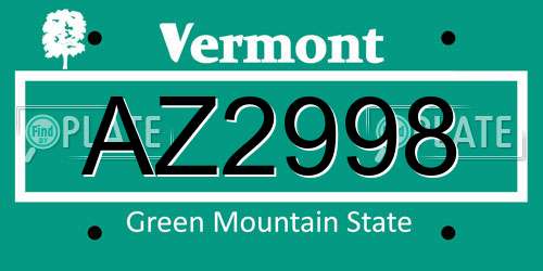 AZ2998 Vermont License Plate