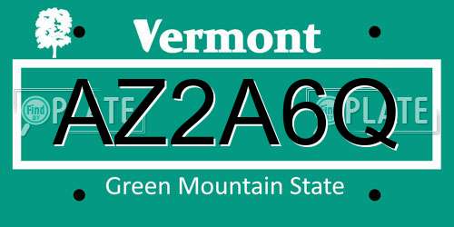 AZ2A6Q Vermont License Plate