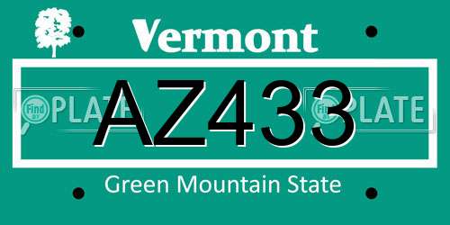 AZ433 Vermont License Plate