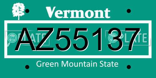 AZ55137 Vermont License Plate