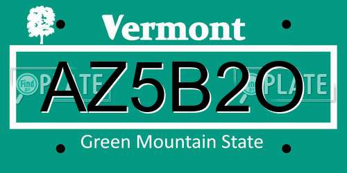 AZ5B2O Vermont License Plate