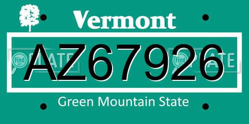 AZ67926 Vermont License Plate