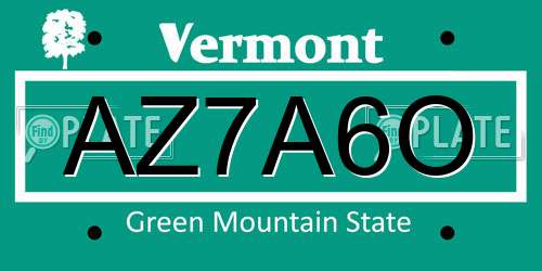 AZ7A6O Vermont License Plate