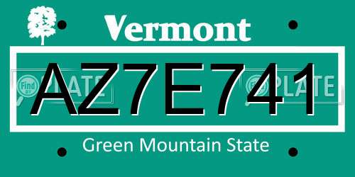 AZ7E741 Vermont License Plate