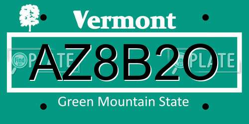 AZ8B2O Vermont License Plate