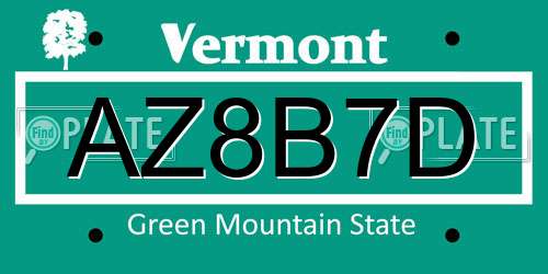 AZ8B7D Vermont License Plate